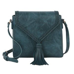 Braided Whipstitch Flap Crossbody Purse